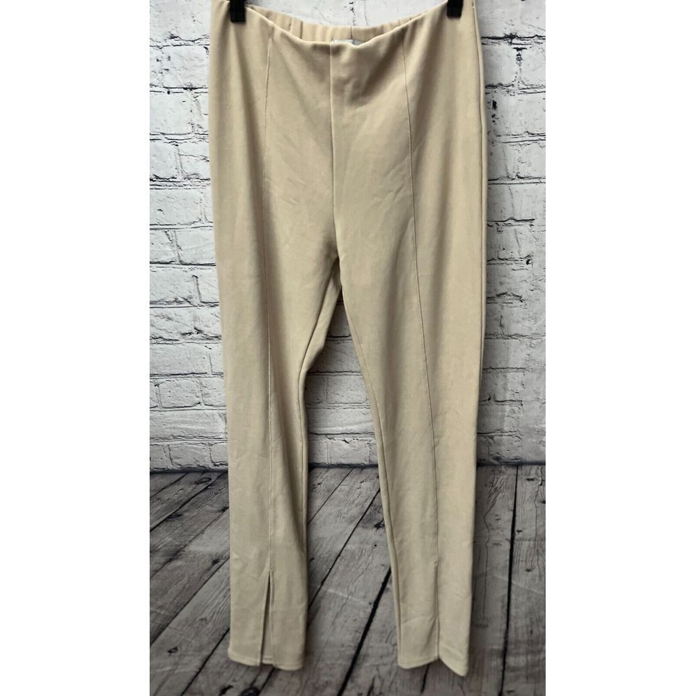 Adika Cream Khaki‎ Slit Hem Wide Leg Flare Pants Leggings XL